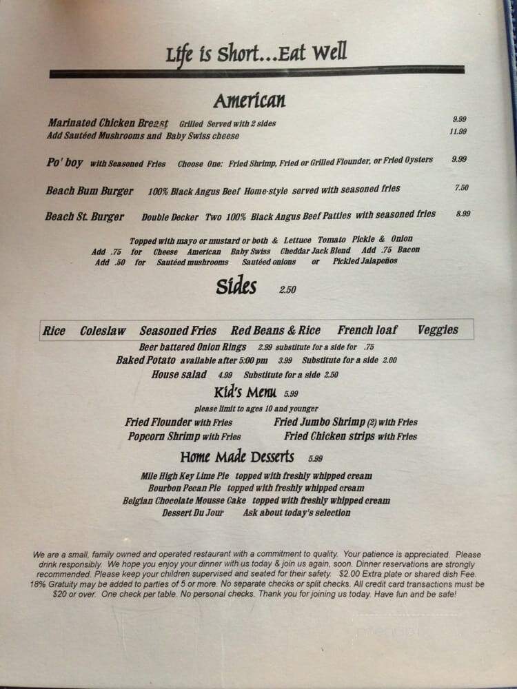 Beach & Station Street Grill - Port Aransas, TX menu_pic