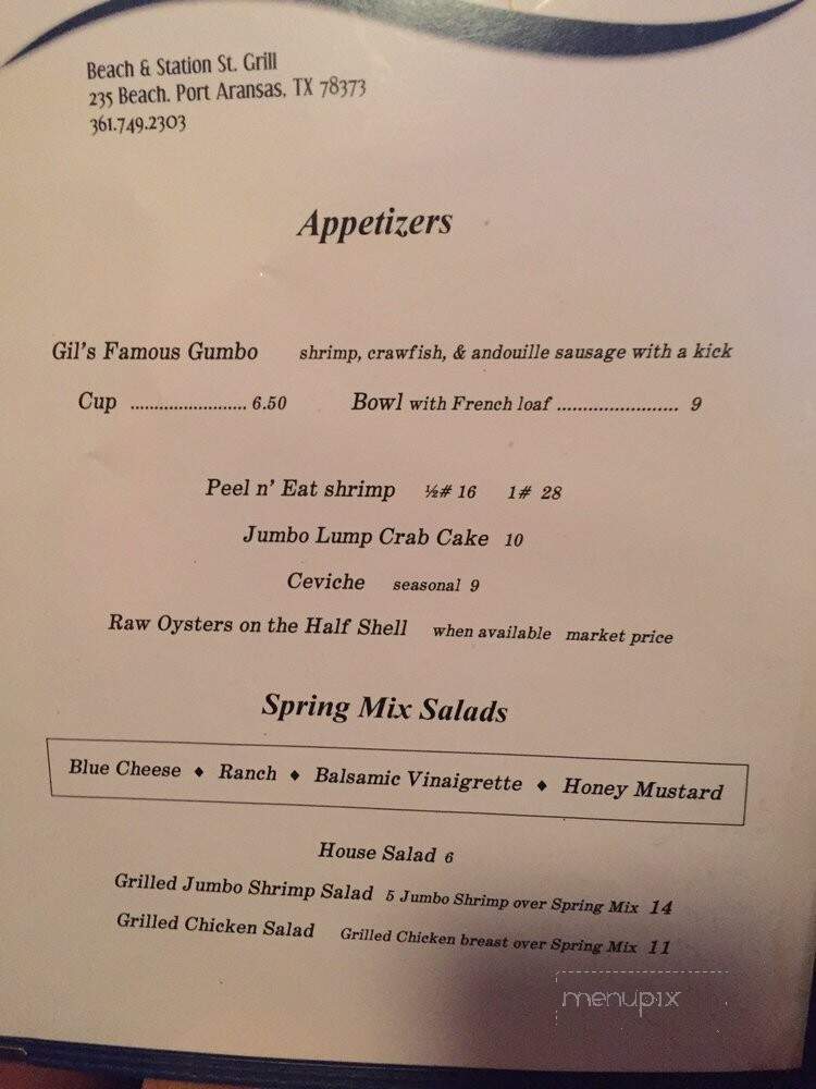 Beach & Station Street Grill - Port Aransas, TX menu_pic