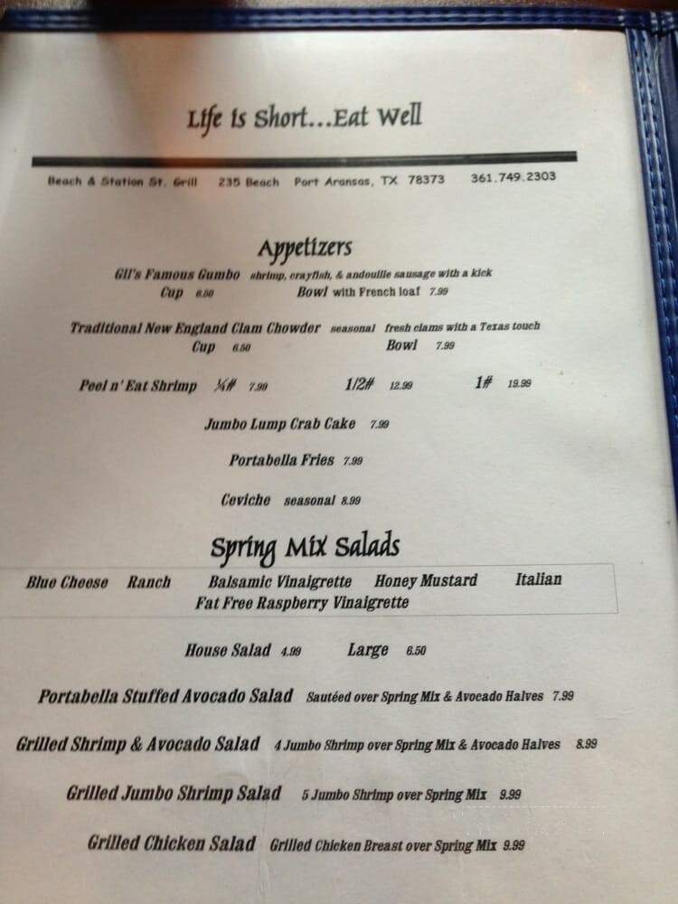 Beach & Station Street Grill - Port Aransas, TX menu_pic