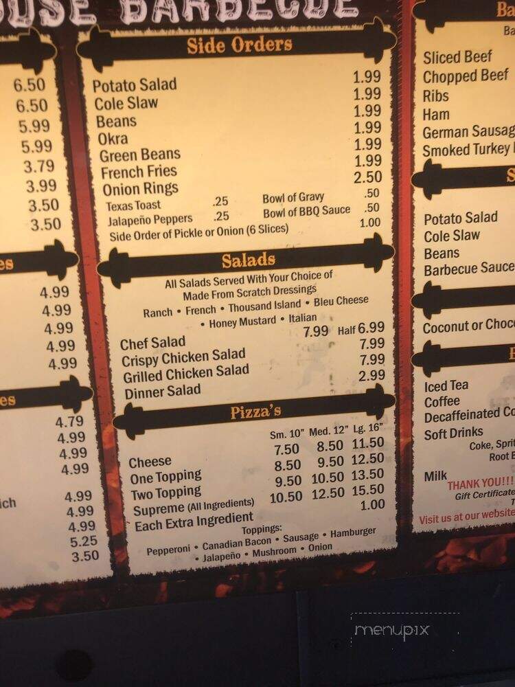 Smokehouse - Lindsay, TX menu_pic