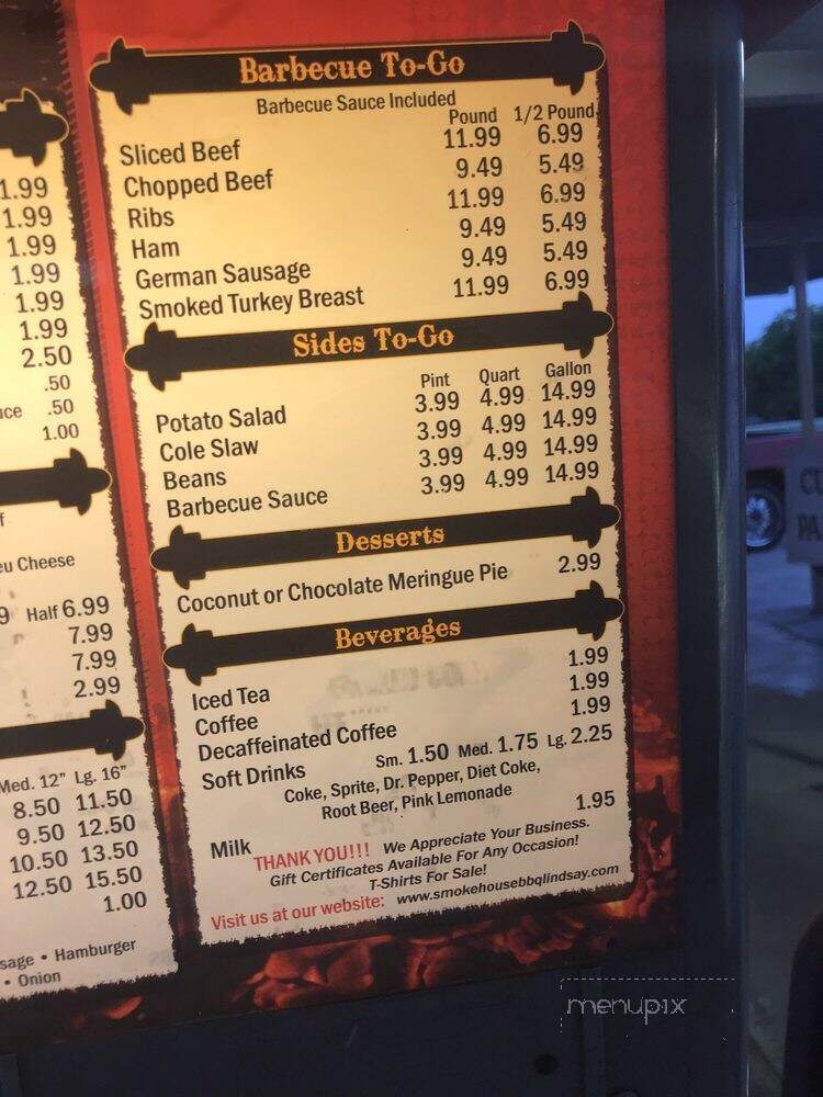 Smokehouse - Lindsay, TX menu_pic