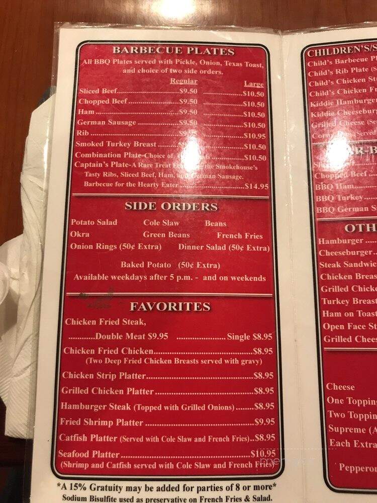 Smokehouse - Lindsay, TX menu_pic