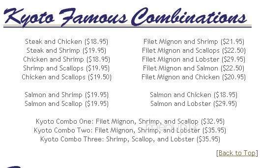 Kyoto Japanese Steak House - Harrisonburg, VA menu_pic