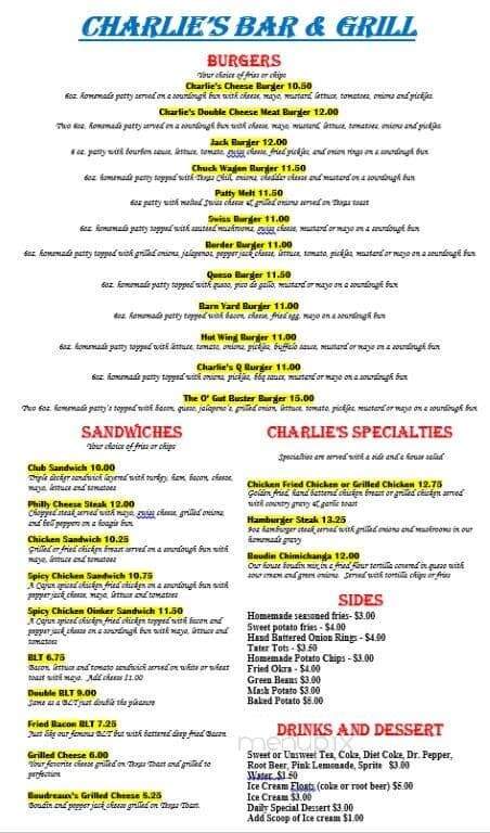 Charlie's Bar and - Winnie, TX menu_pic