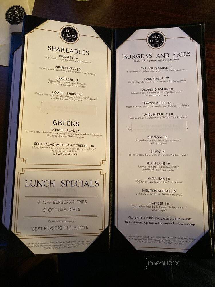 Levi & Lilac's Whiskey Room - Maumee, OH menu_pic
