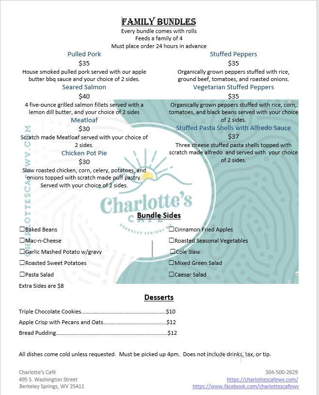 Charlotte's Cafe - Berkeley Springs, WV menu_pic