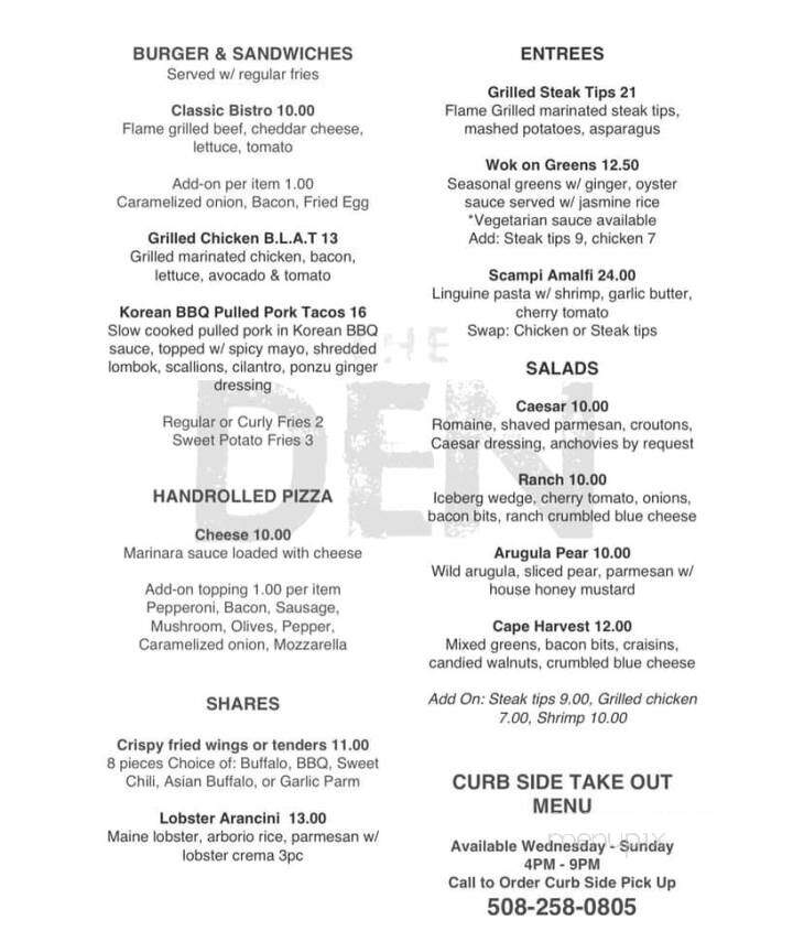 The Den Cape Cod - Dennis Port, MA menu_pic