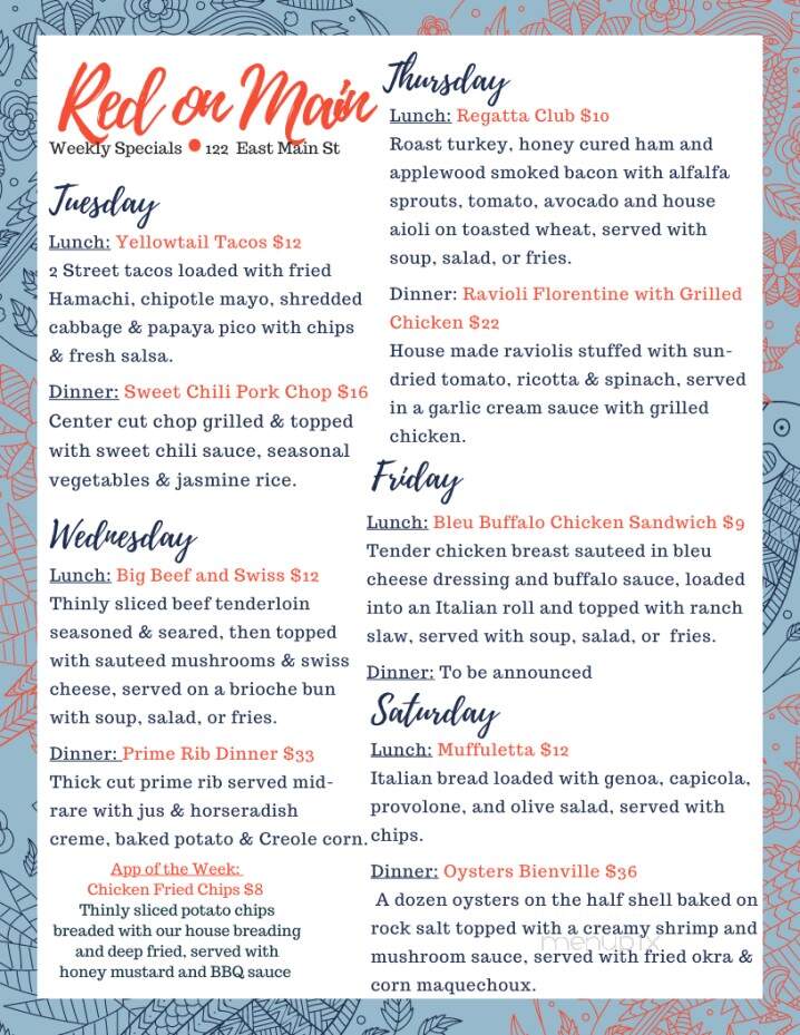 Red On Main - Madison, IN menu_pic