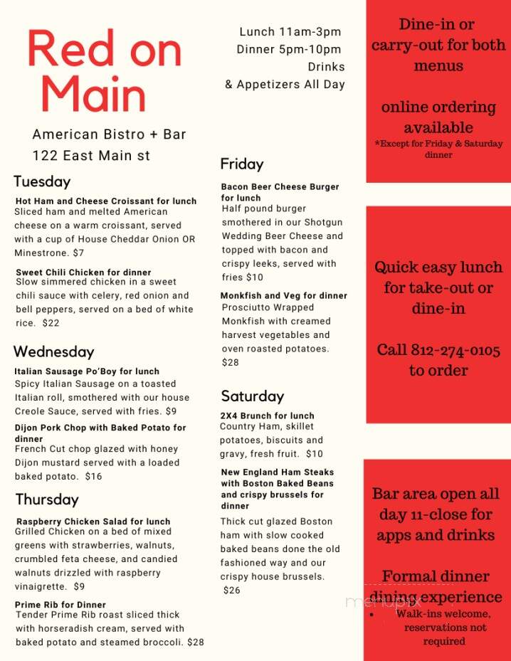 Red On Main - Madison, IN menu_pic