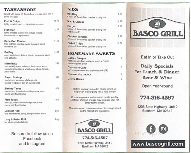 Basco Grill - Eastham, MA menu_pic