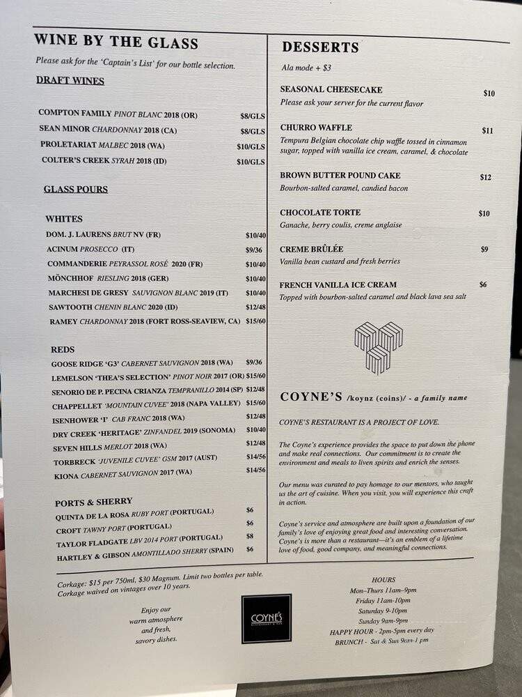 Coyne's Restaurant and Bar - Eagle, ID menu_pic