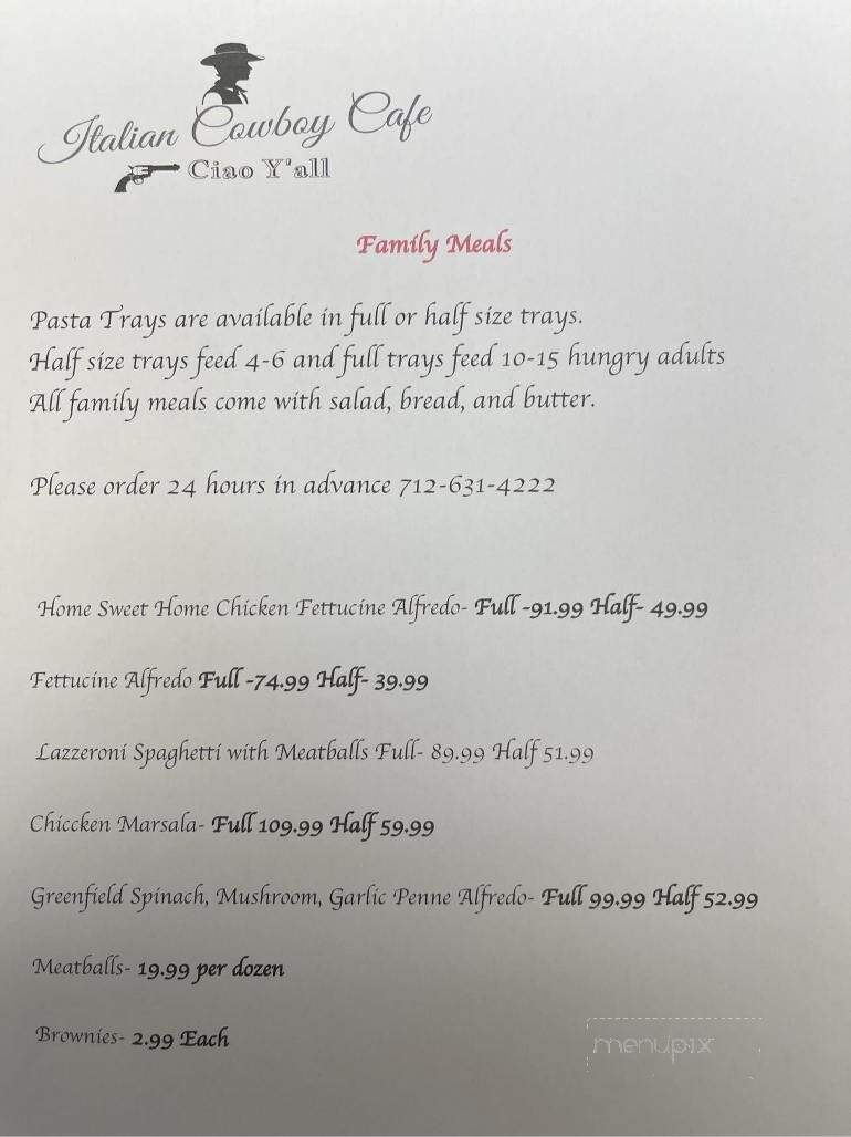 Italian Cowboy Cafe - Sheldon, IA menu_pic