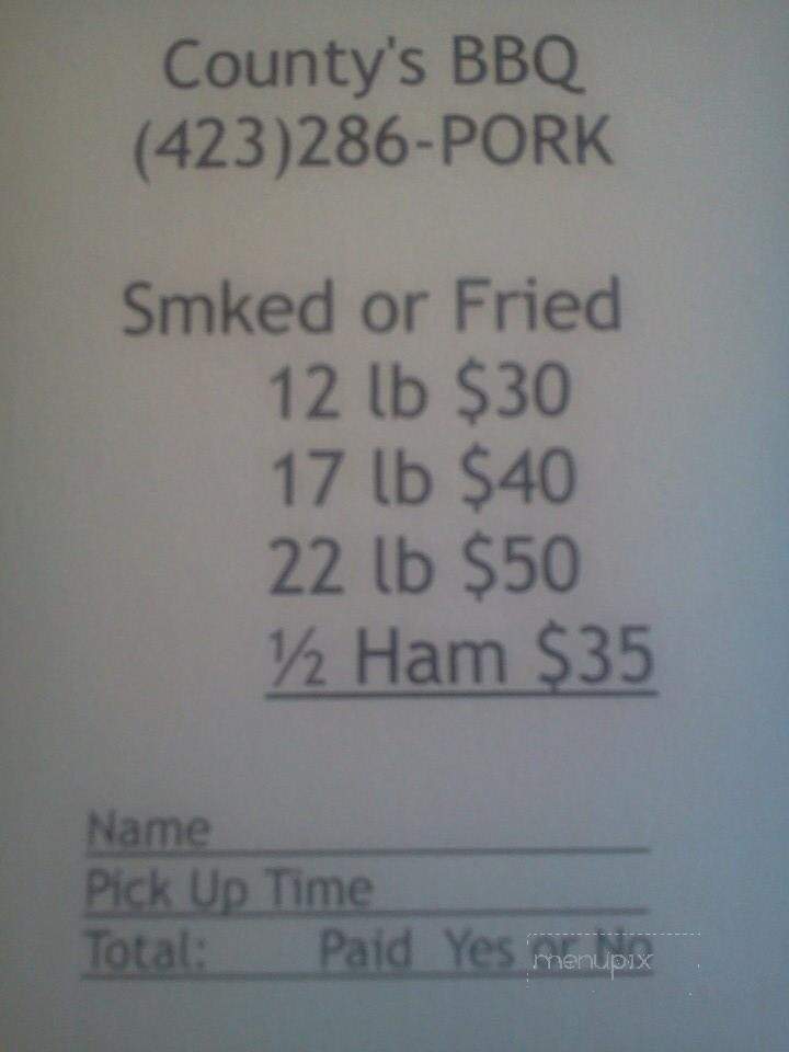 County's BBQ - Oneida, TN menu_pic
