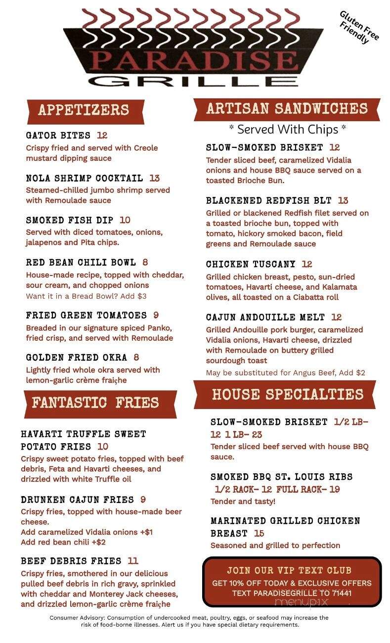 Paradise Grille - Titusville, FL menu_pic
