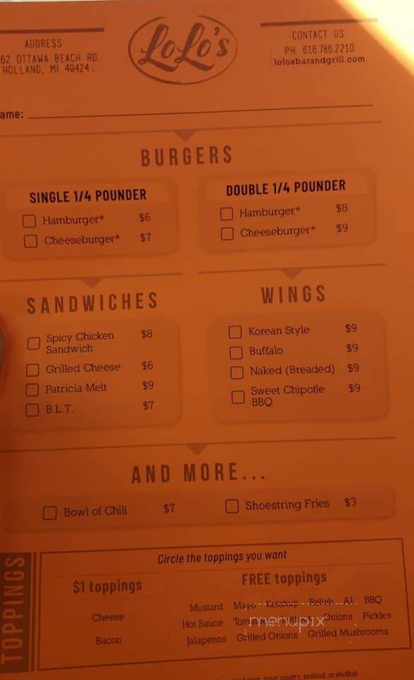 Itty Bitty Bar - Holland, MI menu_pic