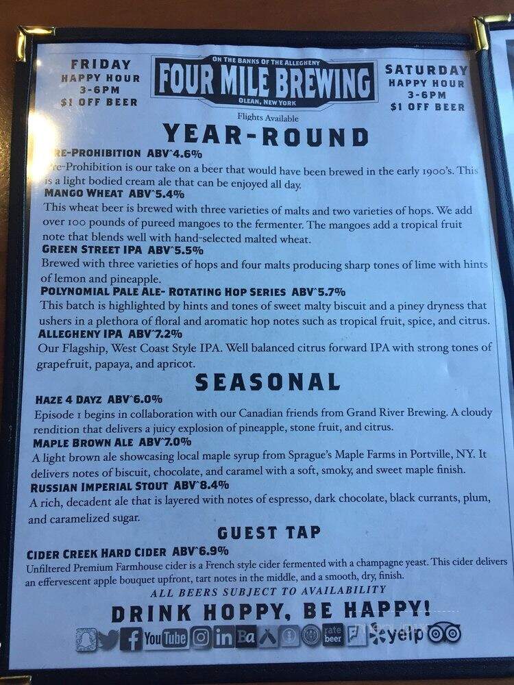 Four Mile Brewing - Olean, NY menu_pic