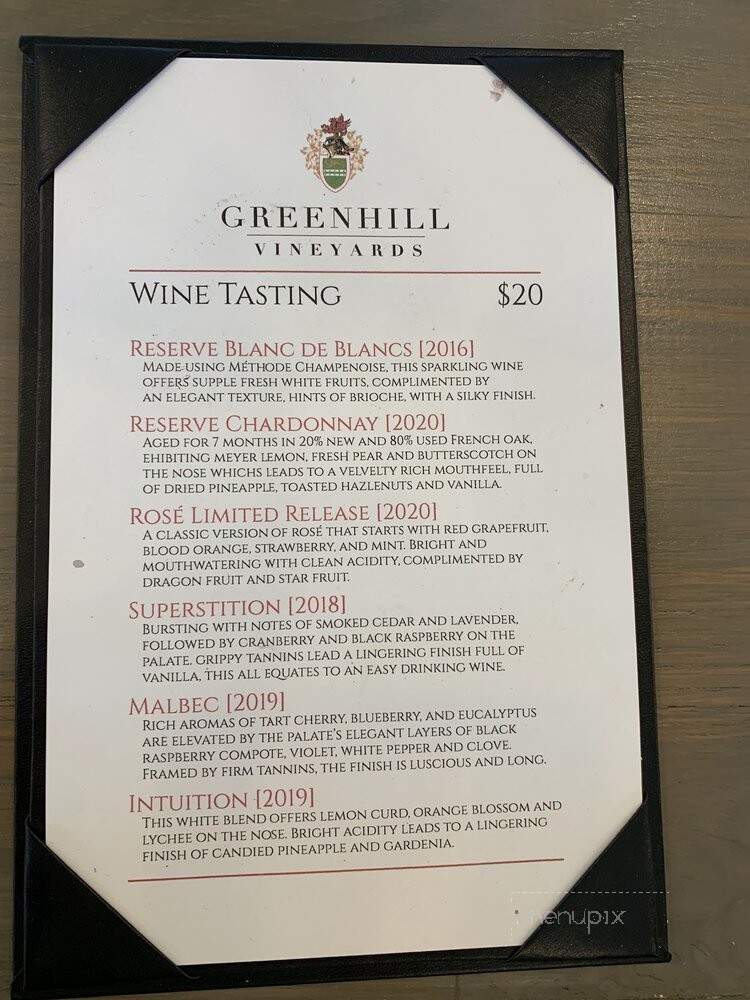 Greenhill Winery & Vineyards - Middleburg, VA menu_pic