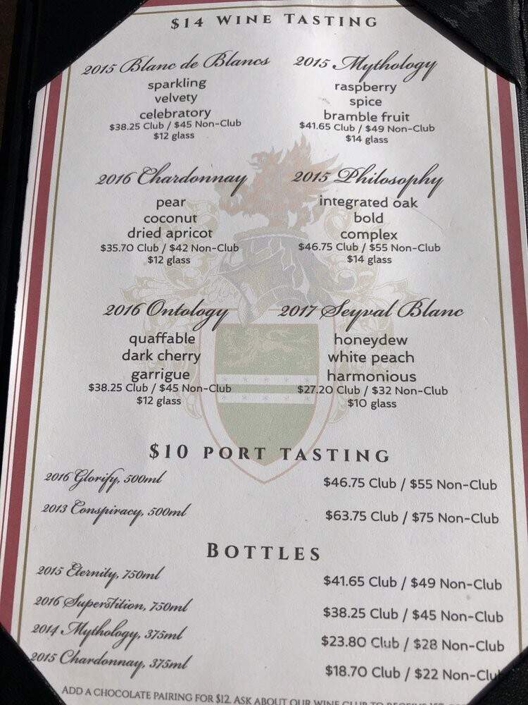 Greenhill Winery & Vineyards - Middleburg, VA menu_pic