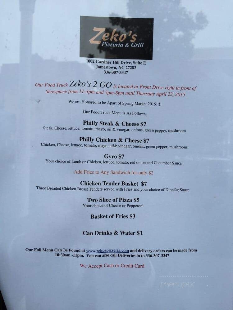 Zeko's 2 GO - Jamestown, NC menu_pic