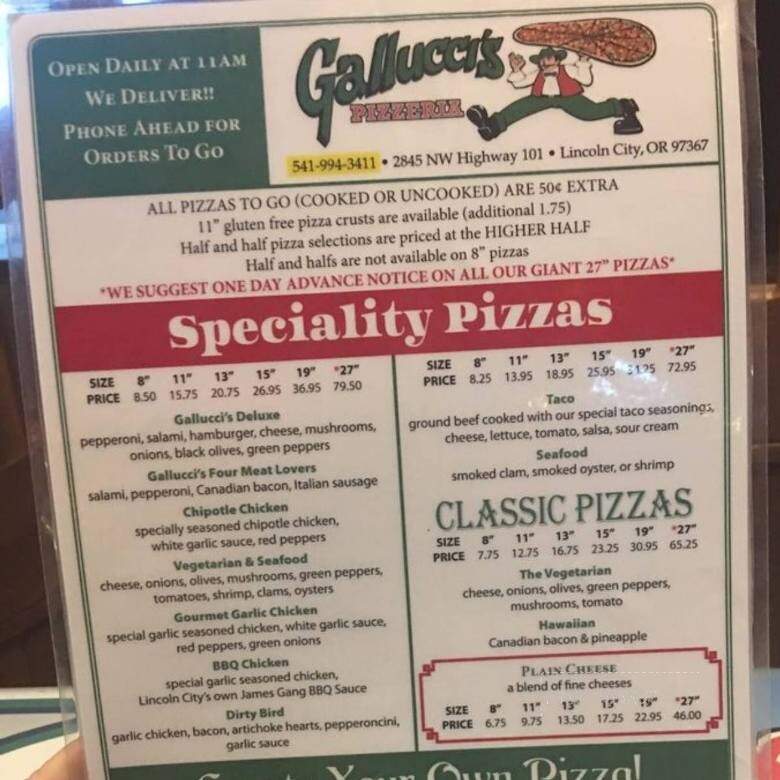 Gallucci's Pizzeria - Lincoln City, OR menu_pic