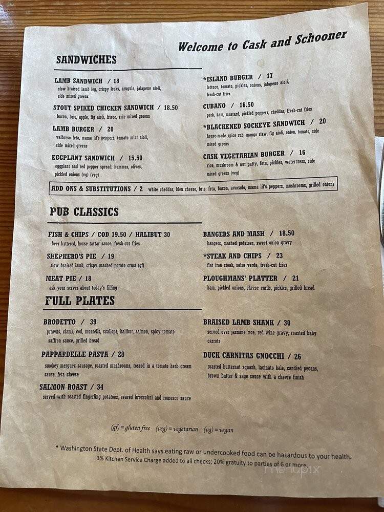 Cask and Schooner Public House and Restaurant - Friday Harbor, WA menu_pic
