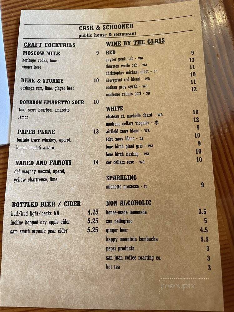 Cask and Schooner Public House and Restaurant - Friday Harbor, WA menu_pic