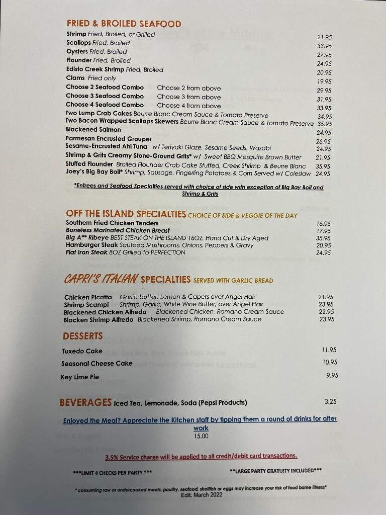 Pressley's at the Marina - Edisto Island, SC menu_pic