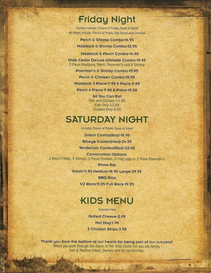 Olde Cedar Inn - West Bend, WI menu_pic