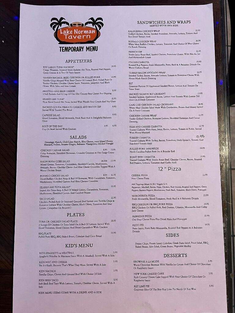 Lake Norman Tavern - Mooresville, NC menu_pic