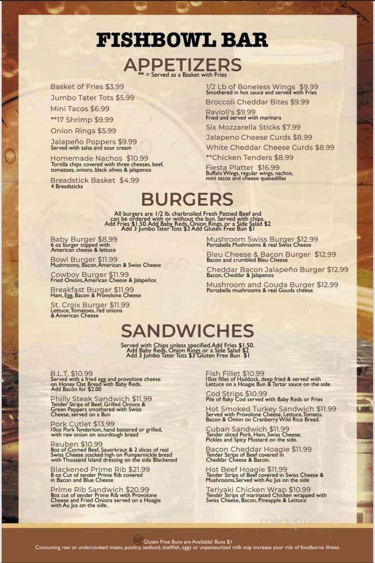 Fishbowl Bar - Danbury, WI menu_pic