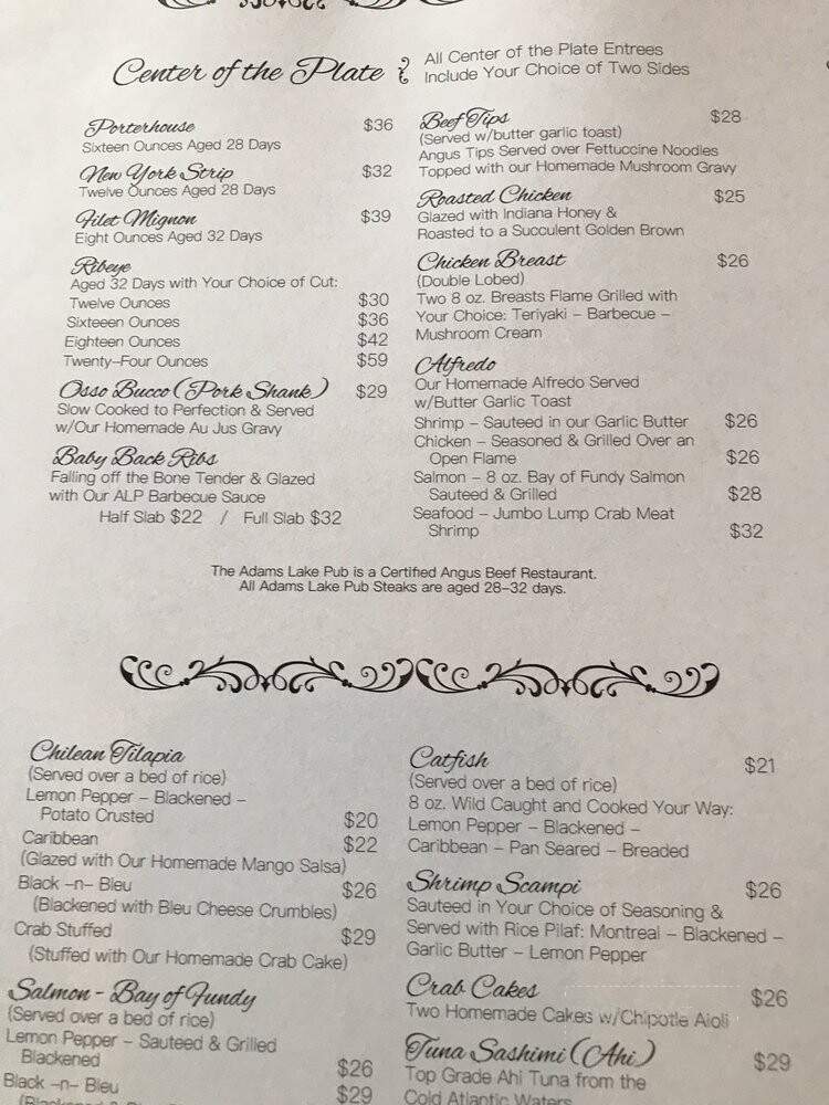 Adams Lake Pub - Wolcottville, IN menu_pic