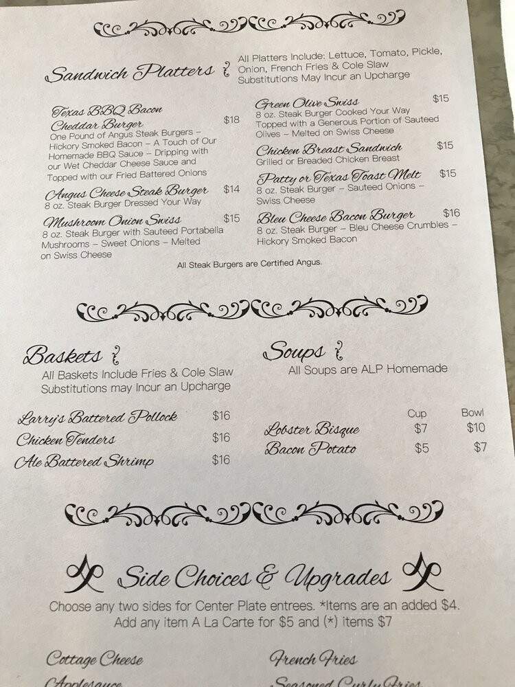 Adams Lake Pub - Wolcottville, IN menu_pic
