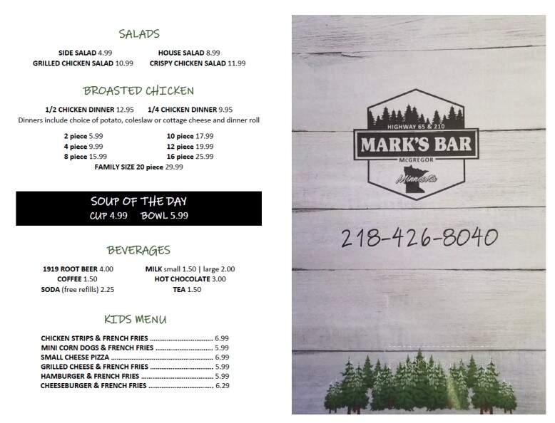 Mark's Bar - McGregor, MN menu_pic