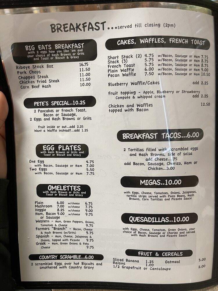 Pete's Cafe - Farmers Branch, TX menu_pic