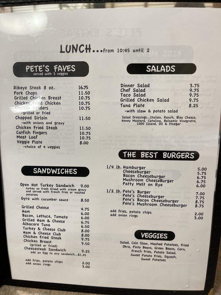 Pete's Cafe - Farmers Branch, TX menu_pic