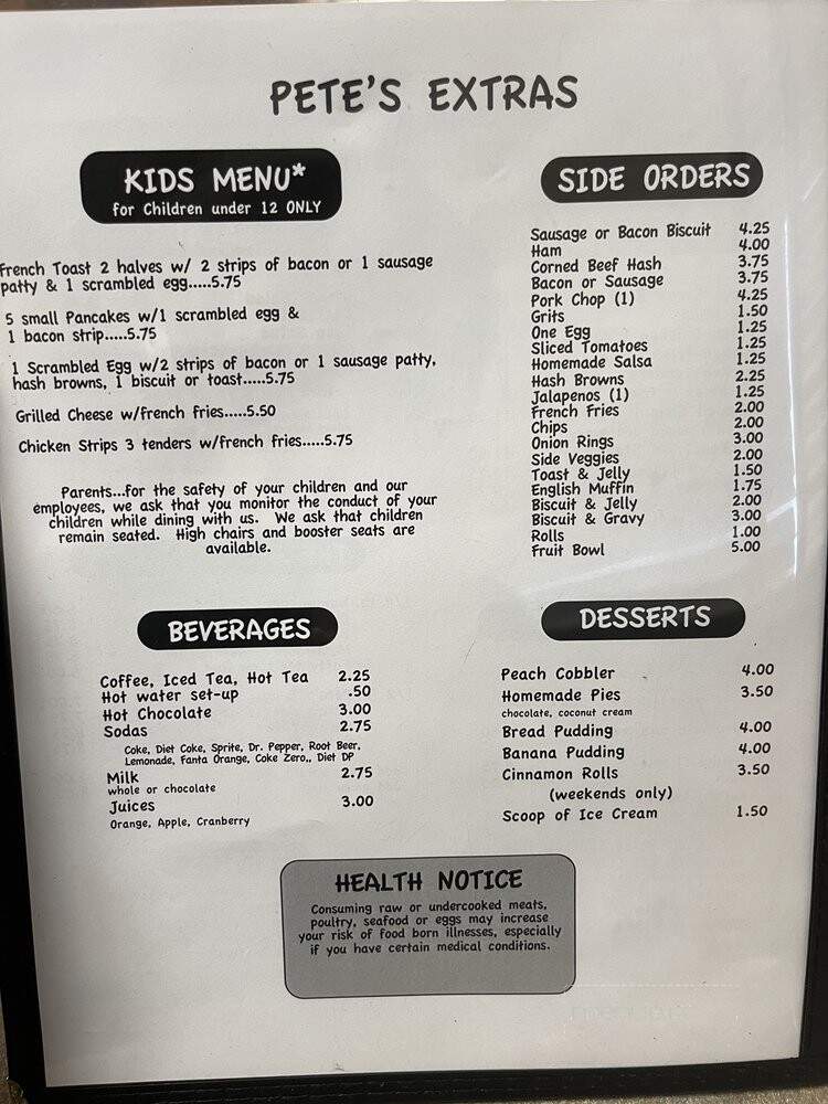 Pete's Cafe - Farmers Branch, TX menu_pic
