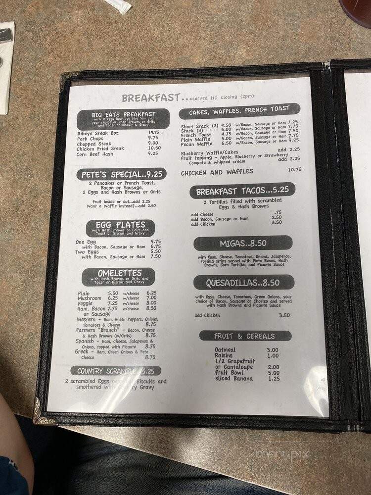Pete's Cafe - Farmers Branch, TX menu_pic