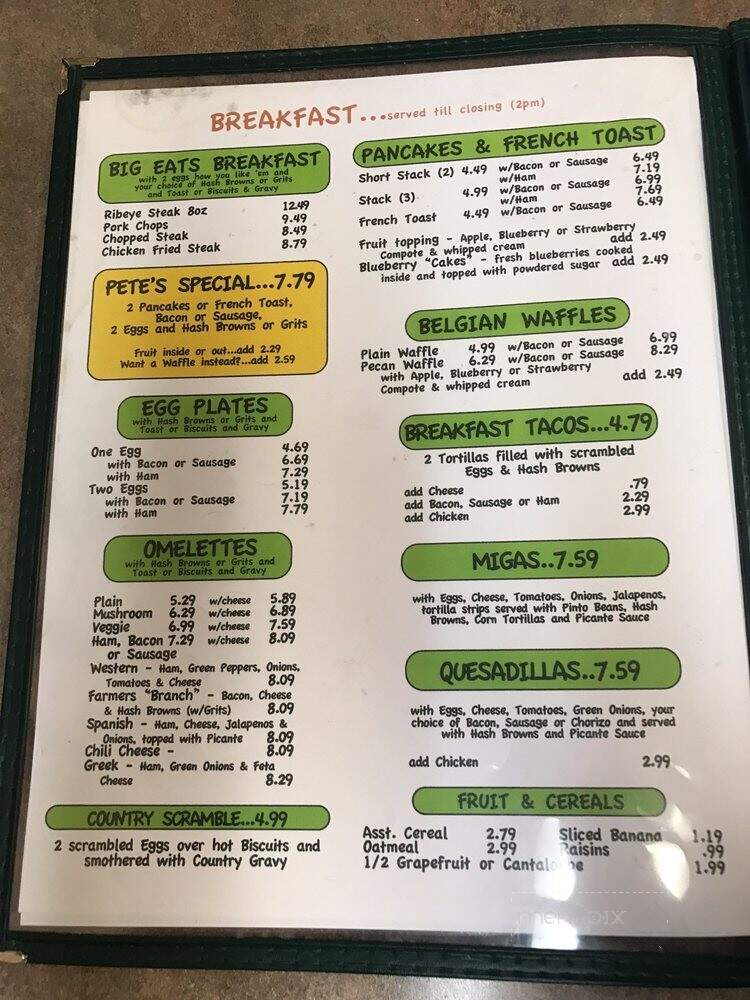 Pete's Cafe - Farmers Branch, TX menu_pic