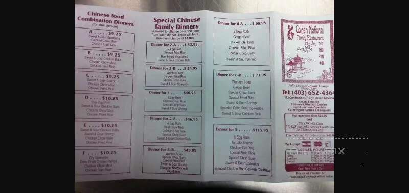 Golden National Family Restaurant - High River, AB menu_pic