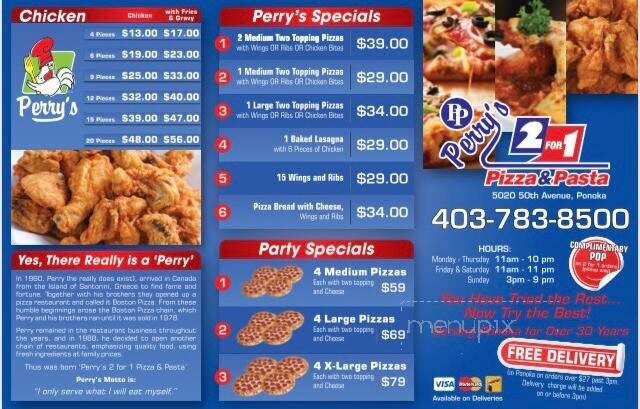 Perry's 2 For 1 Pizza & Pasta - Ponoka, AB menu_pic