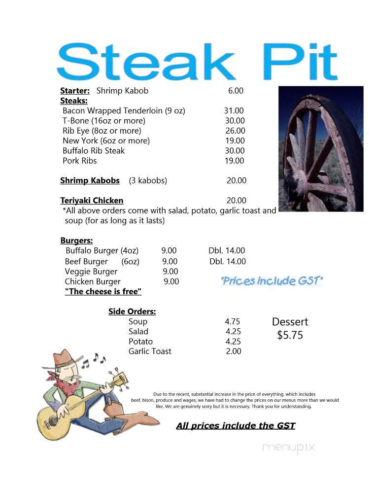 Patricia Hotel - Patricia, AB menu_pic