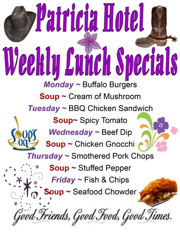 Patricia Hotel - Patricia, AB menu_pic