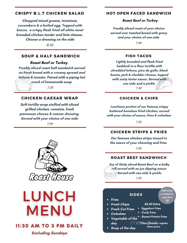 Roast House Restaurant & Pub - Blackstone, MA menu_pic