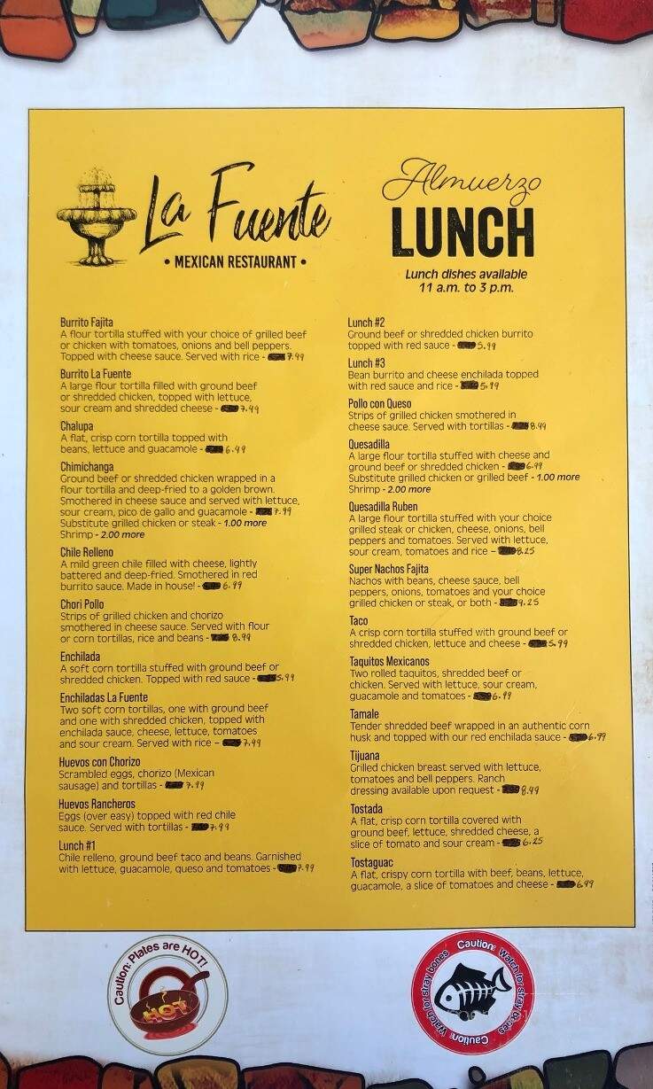 La Fuente Restaurant - Kirksville, MO menu_pic
