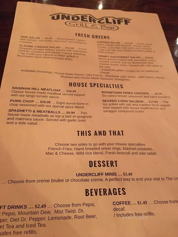 Undercliff Grill & Bar - Joplin, MO menu_pic
