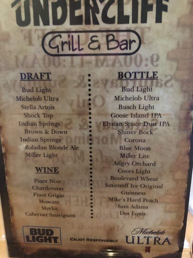 Undercliff Grill & Bar - Joplin, MO menu_pic