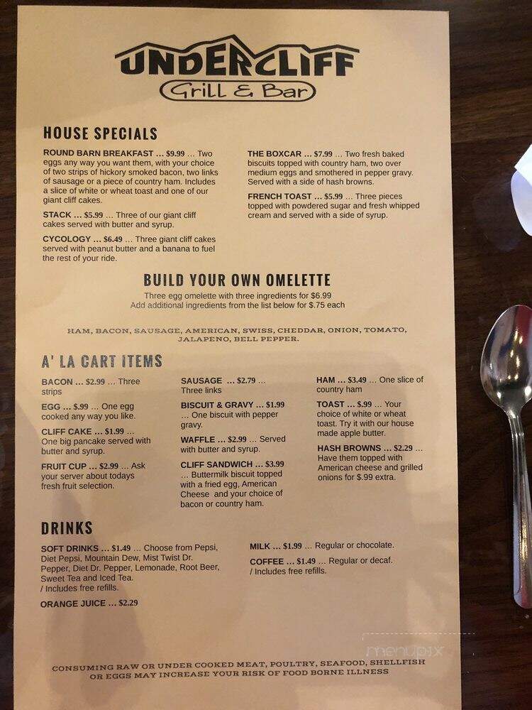 Undercliff Grill & Bar - Joplin, MO menu_pic