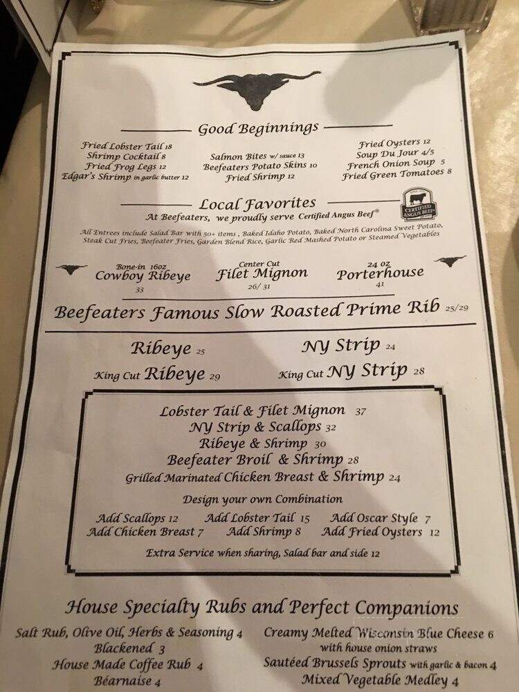 Beefeaters - Southern Pines, NC menu_pic