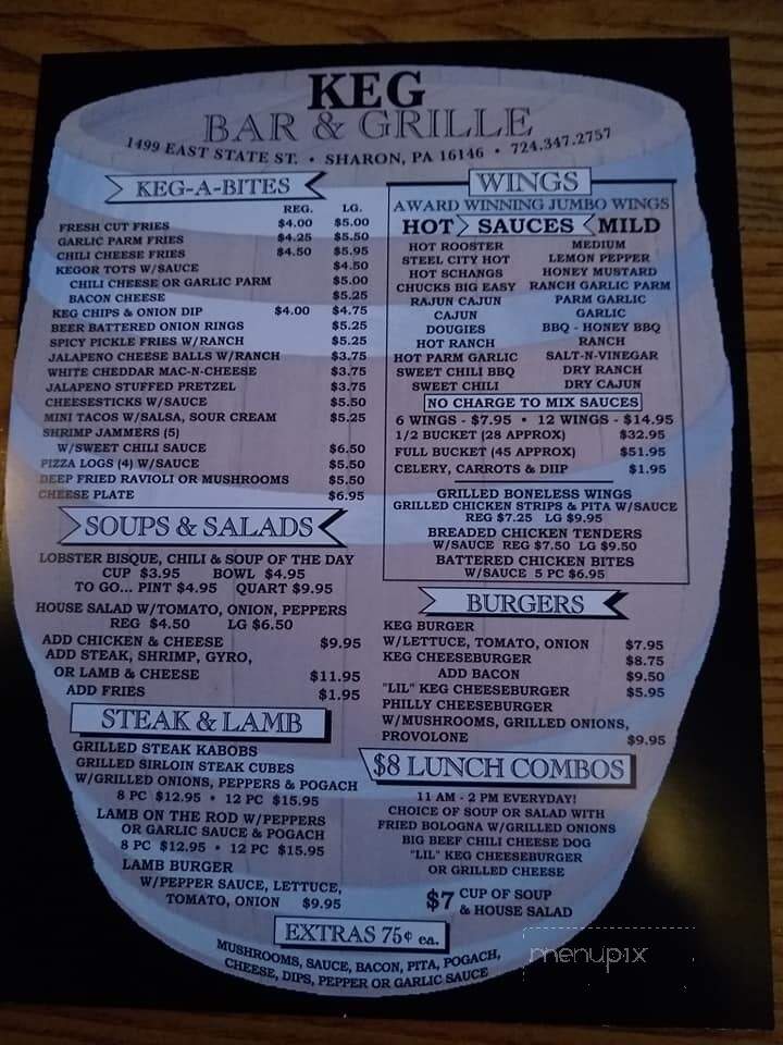 Keg Bar And Grille - Sharon, PA menu_pic