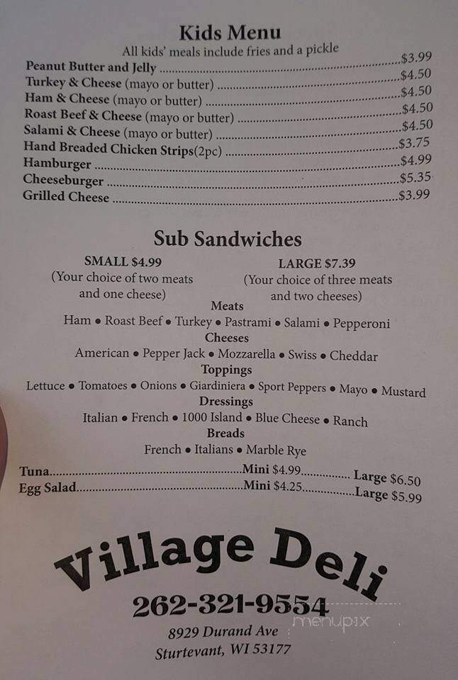 Village Deli - Sturtevant, WI menu_pic